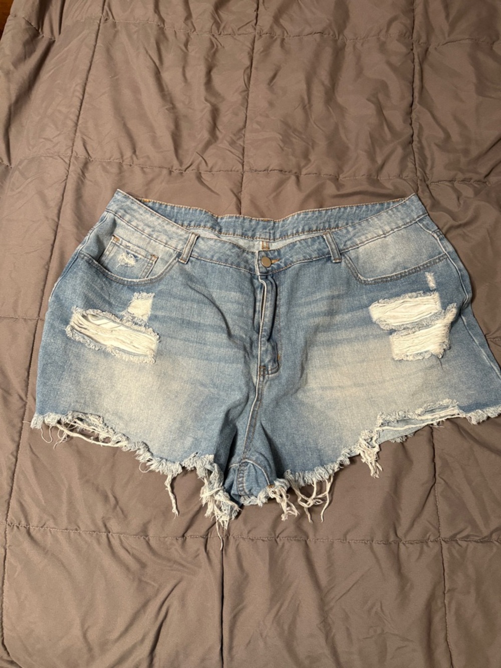 SHEIN Light Blue Distressed Denim Cutoff Shorts